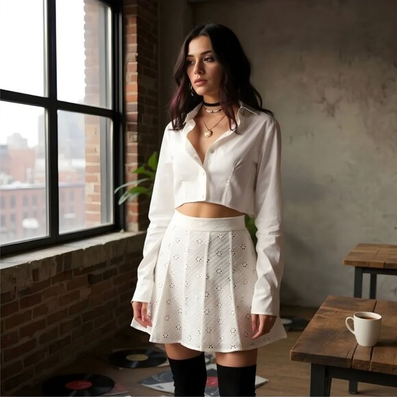 White Eyelet Mini Skirt with Zip Closure by Emory Park – Studio Bloom Edition S - Picture 4 of 5